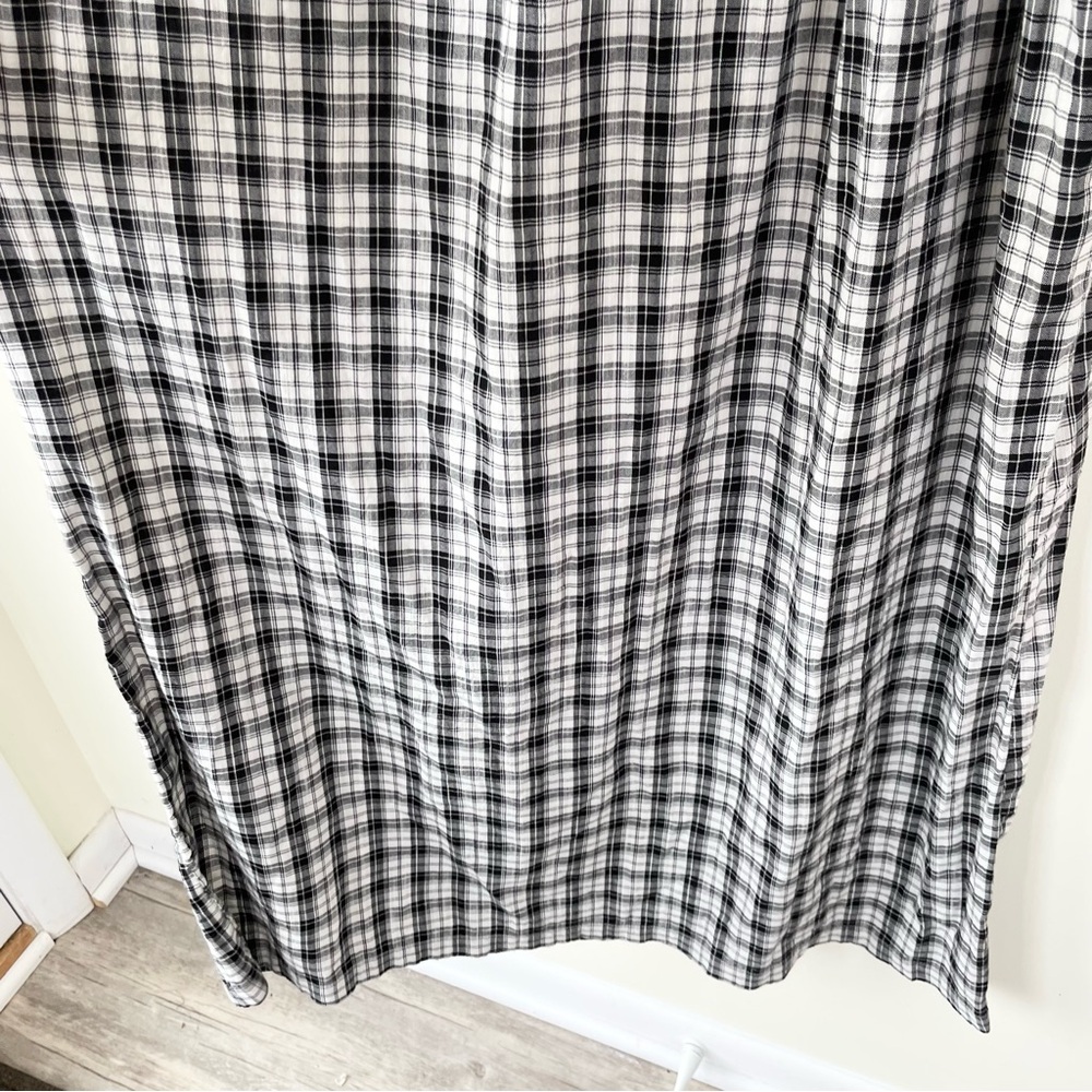 Old Navy Puff-Sleeve Plaid Smocked Midi Swing Dress MT Medium Tall Black Plaid - Picture 5 of 12
